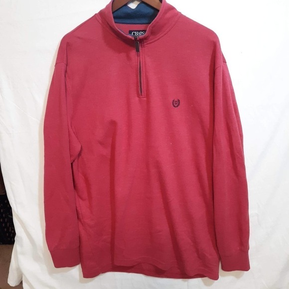 Ralph Lauren's Chaps Men's Heathered Red 1/4 Zip Sweatshirt Navy Logo Size XLT - Picture 1 of 5